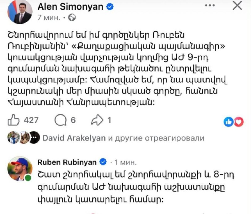 Выборы в Масисе: Рубен Рубинян избран кандидатом на пост председателя НС